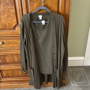 Chico’s sz 4 Olive Green  Cardigan and Tank Set